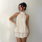 Polka Dot Halter Backless Mini Dress for Women, Sleeveless