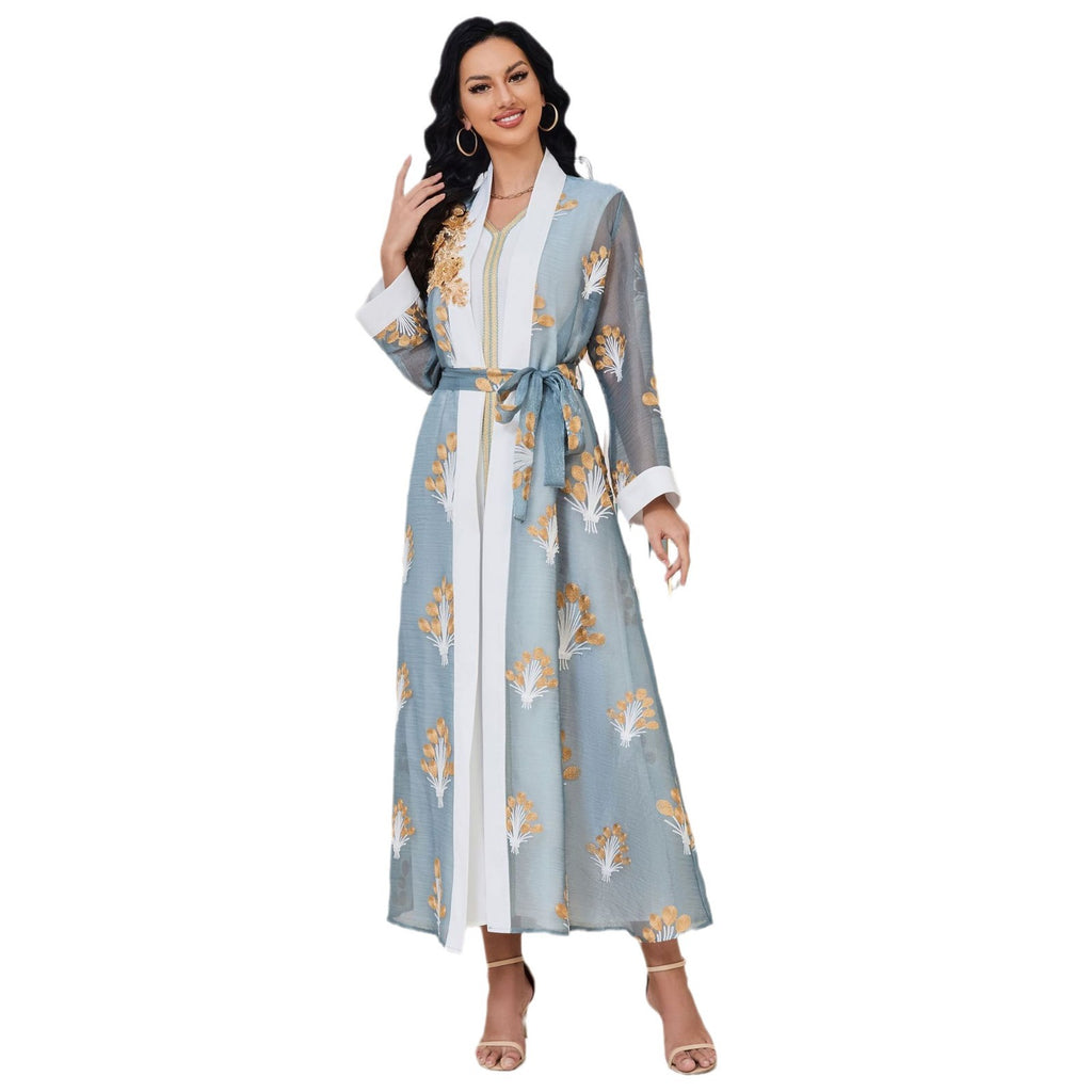 Embroidered bead two-piece long skirt set