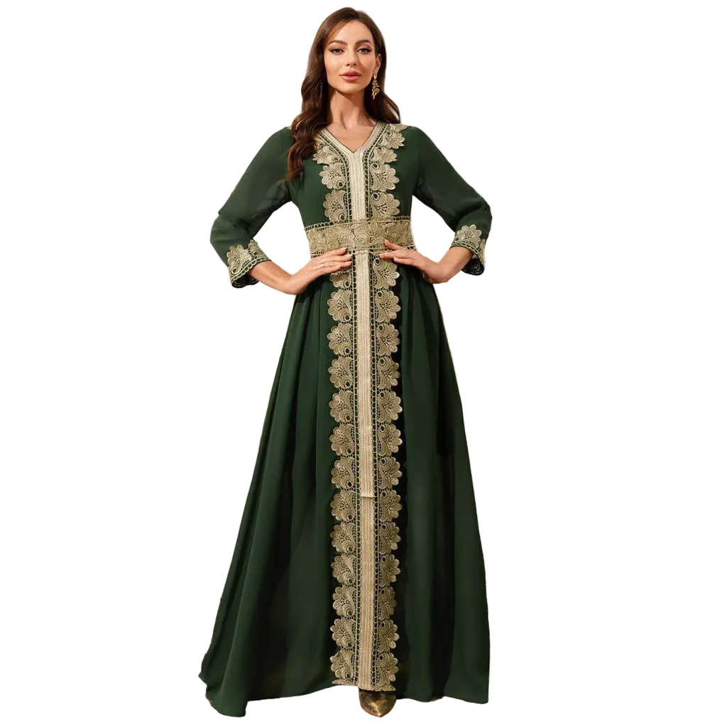 Chiffon Lace Maxi Dress for women with long sleeves