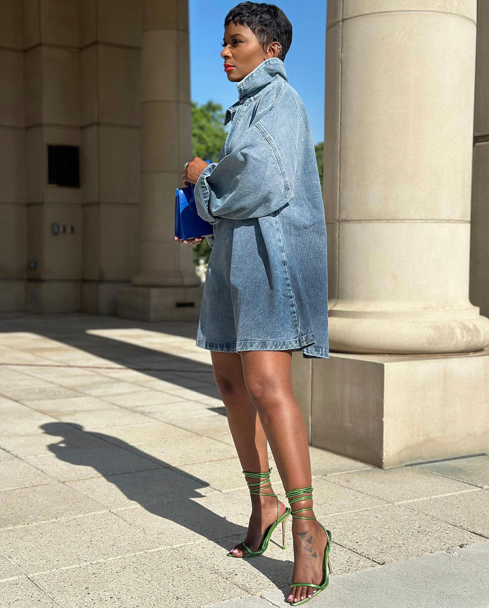 Turn-Down Collar Denim Dress