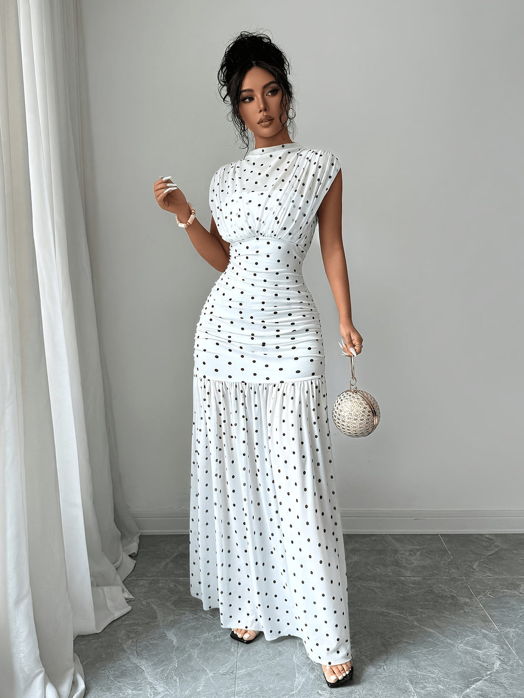 Polka Dot Pleated Maxi Dress
