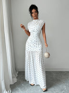 Polka Dot Pleated Maxi Dress