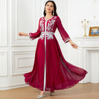 Embroidered V-Neck Robe Maxi Dress