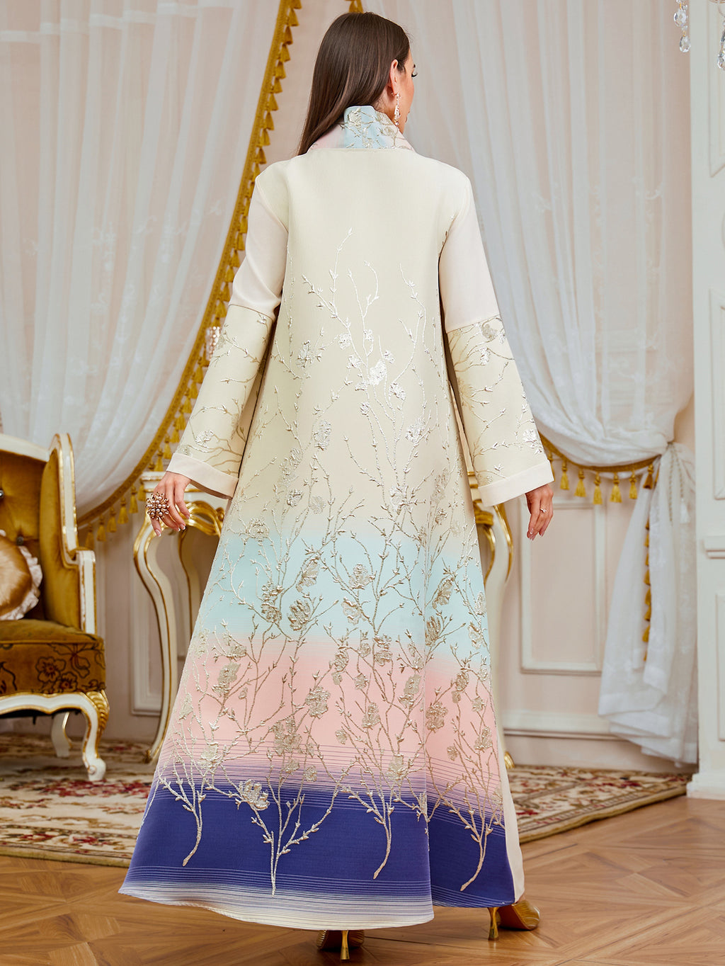 Floral Ethnic Long-Sleeve Maxi Dress