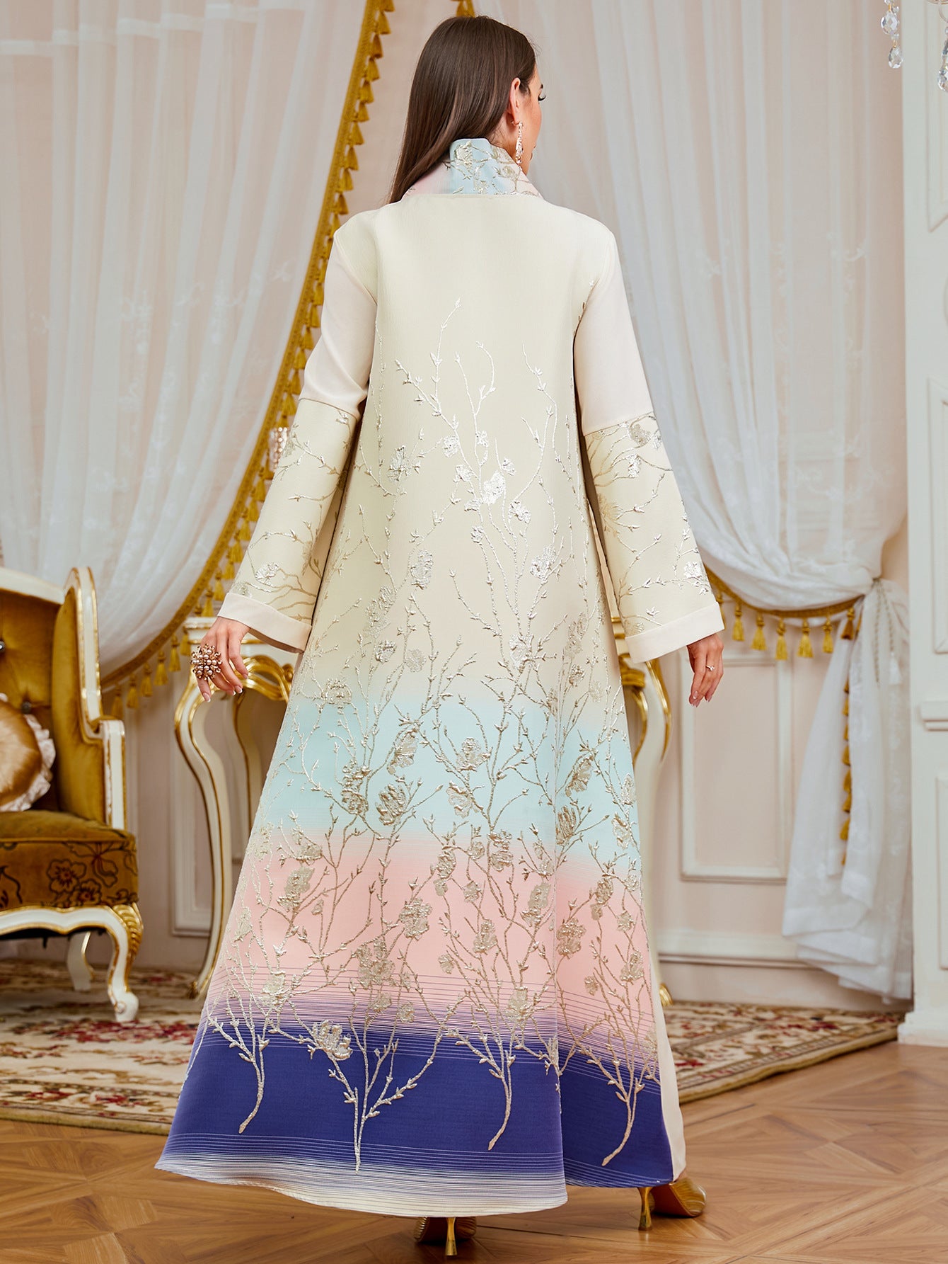 Floral Ethnic Long-Sleeve Maxi Dress