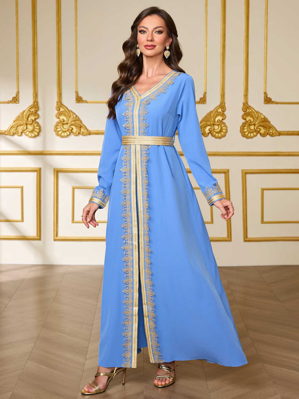 Long-Sleeve Tie-Waist Maxi Dress
