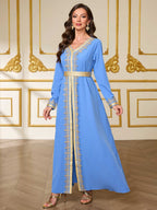 Long-Sleeve Tie-Waist Maxi Dress