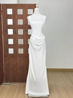 Boned Strapless Satin Evening Gown for Women, Fitted