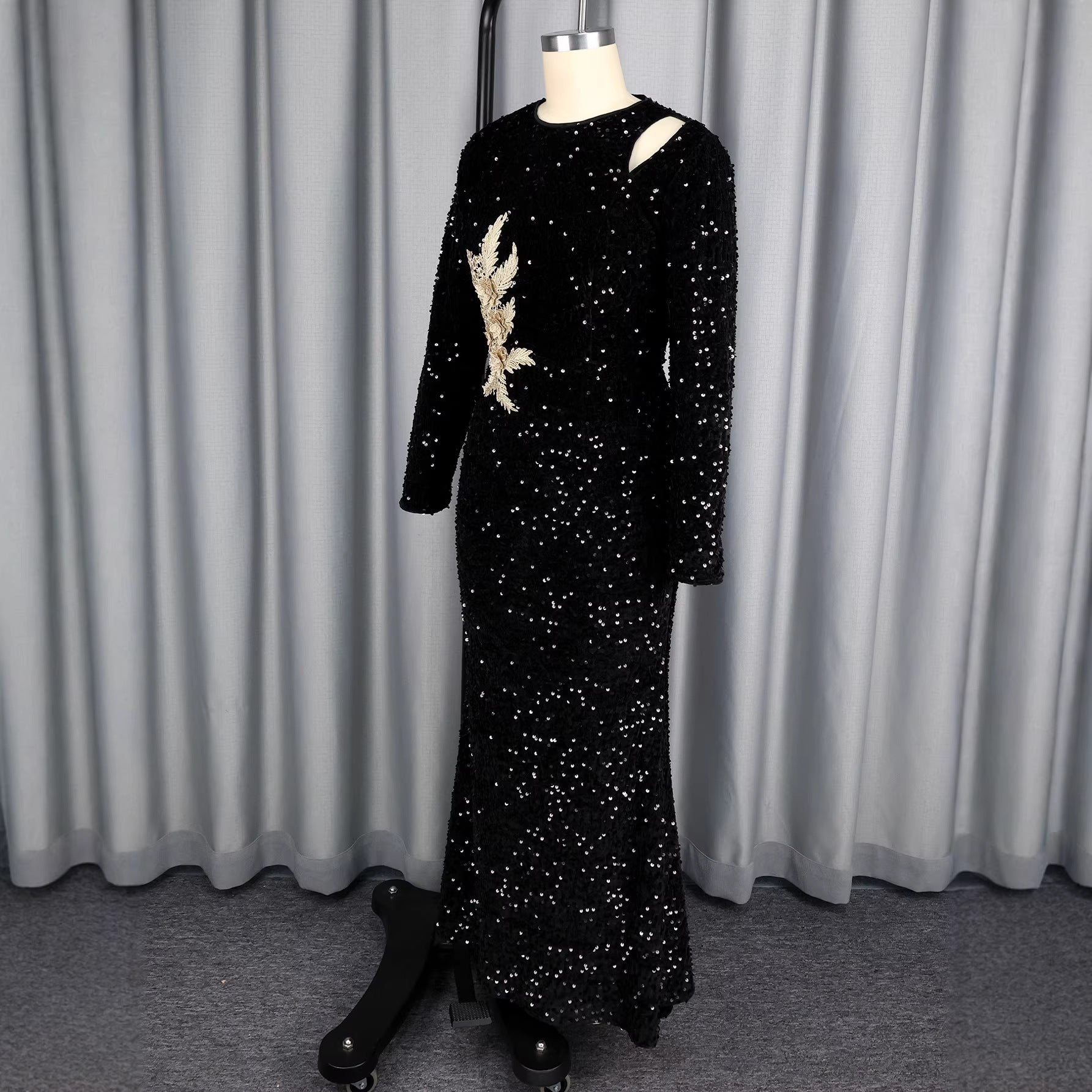 Sequin Round-Neck Maxi Dress