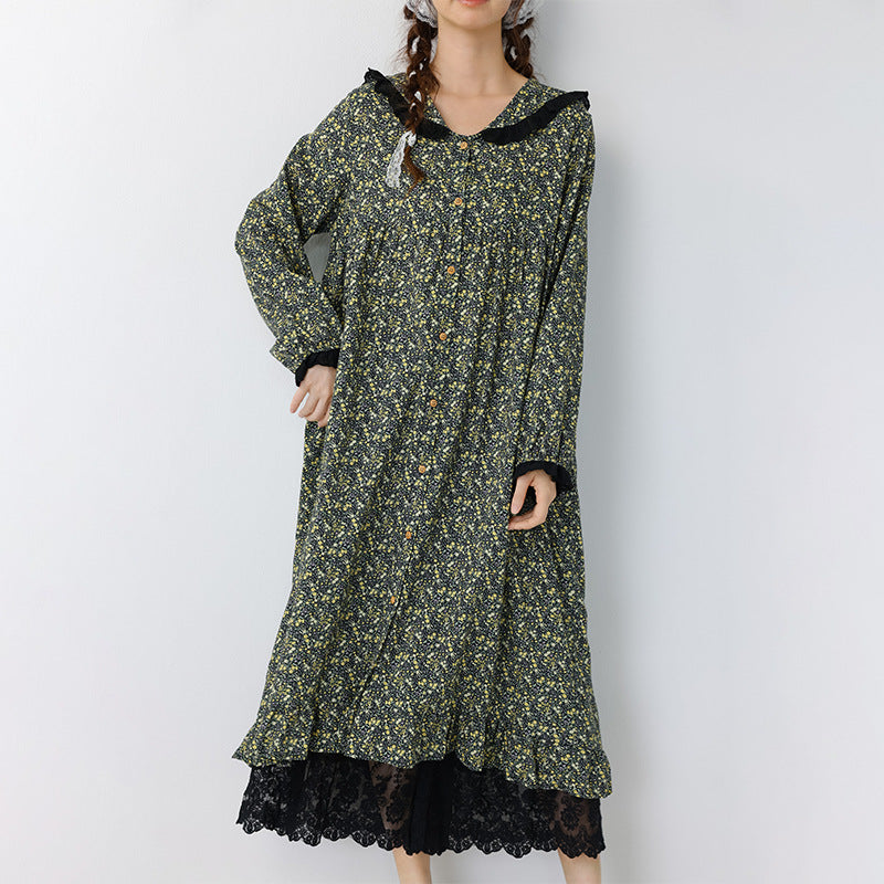 Single-Breasted Long Sleeve Relaxed Midi Dress for Women