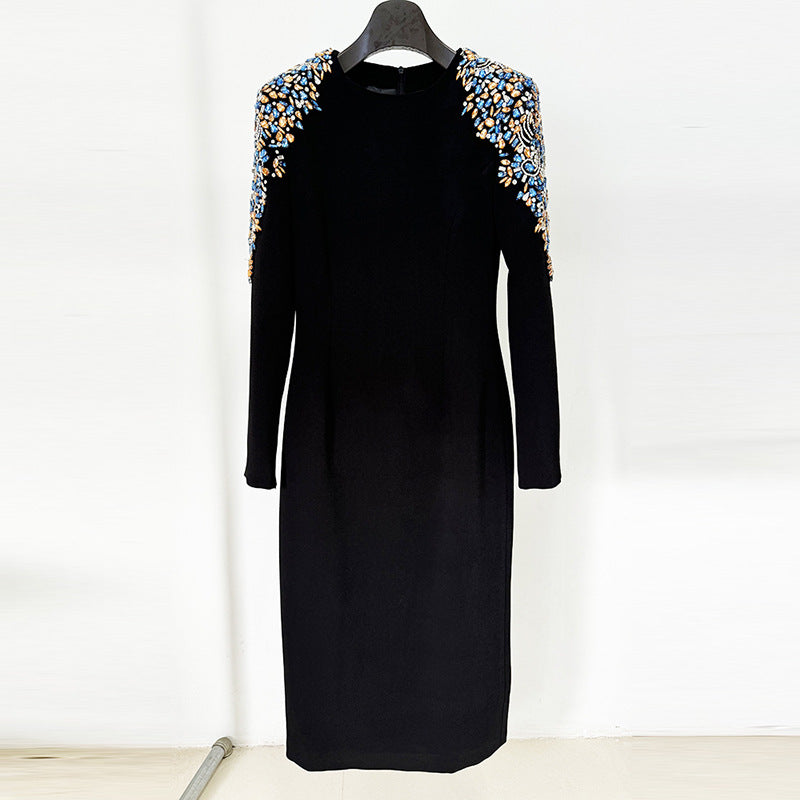 Studded Diamond Long Sleeve Midi Dress for Women, Evening