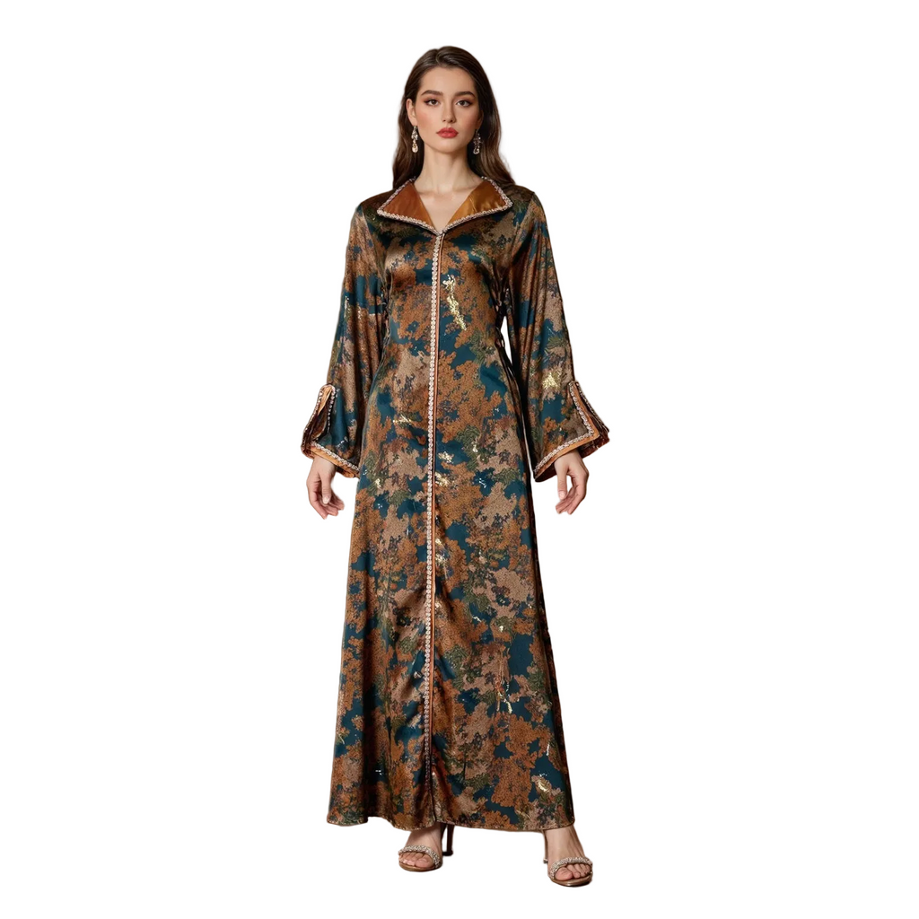 Printed Beaded Maxi Dress for women with long sleeves