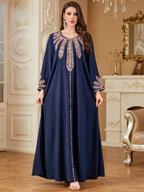 Navy Embroidered A-Line Robe Maxi Dress
