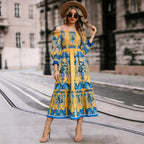 Off-Shoulder Floral Midi Dress, Long Sleeve