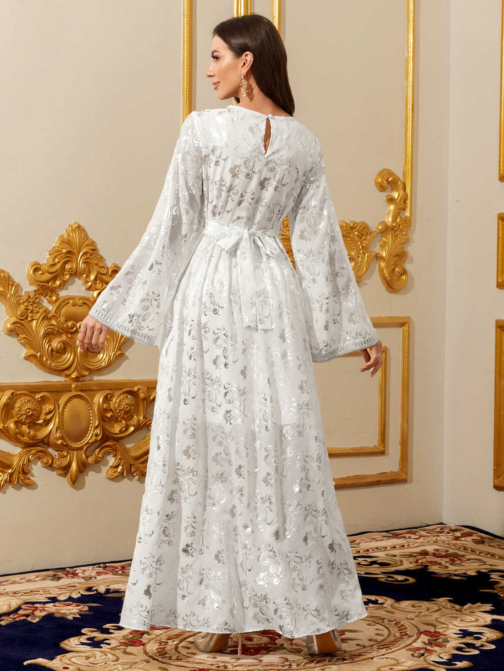 White Gold-Foil Maxi Dress