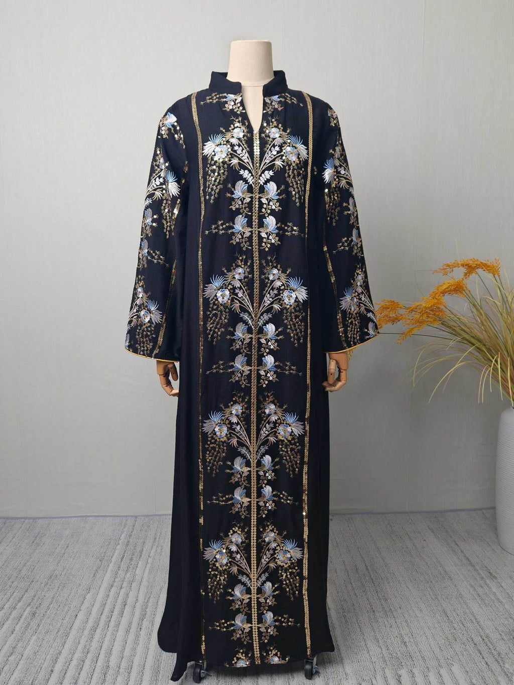 Floral Embroidered V-Neck Maxi Dress