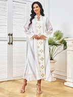 Embroidered Long-Sleeve Maxi Dress