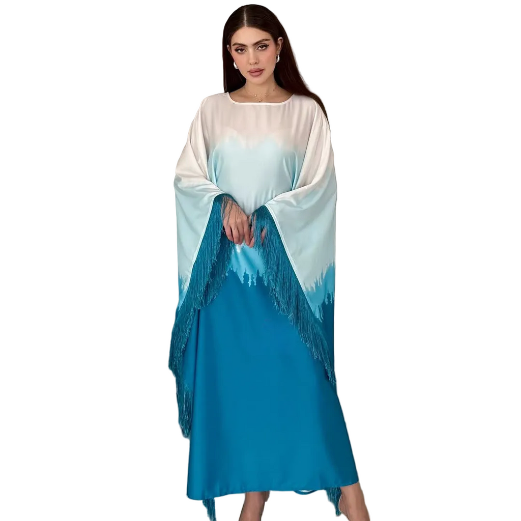Fringe Print Maxi Dress for women with long sleeves