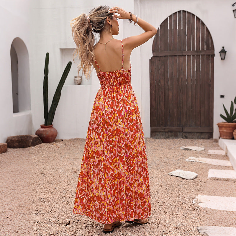 V-Neck High-Waist Sleeveless Maxi Dress for Women, Vacation Style