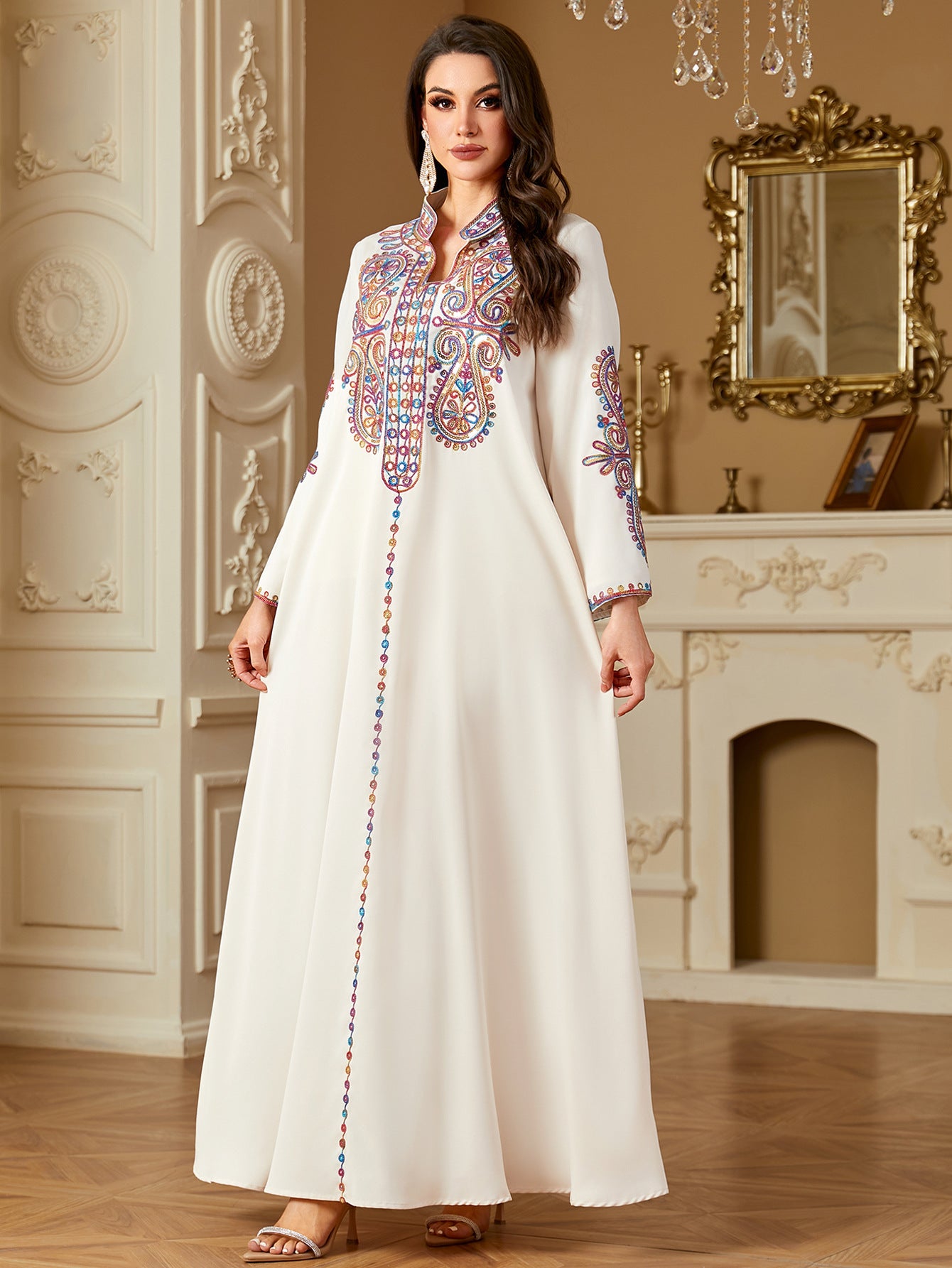 Pearl Embroidered Robe Maxi Dress