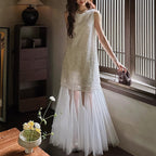 Beaded Embroidered Chiffon Maxi Dress