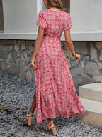 Floral V-Neck Irregular-Hem Maxi Dress