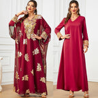 Red Chiffon Two-Piece V-Neck Maxi Dress