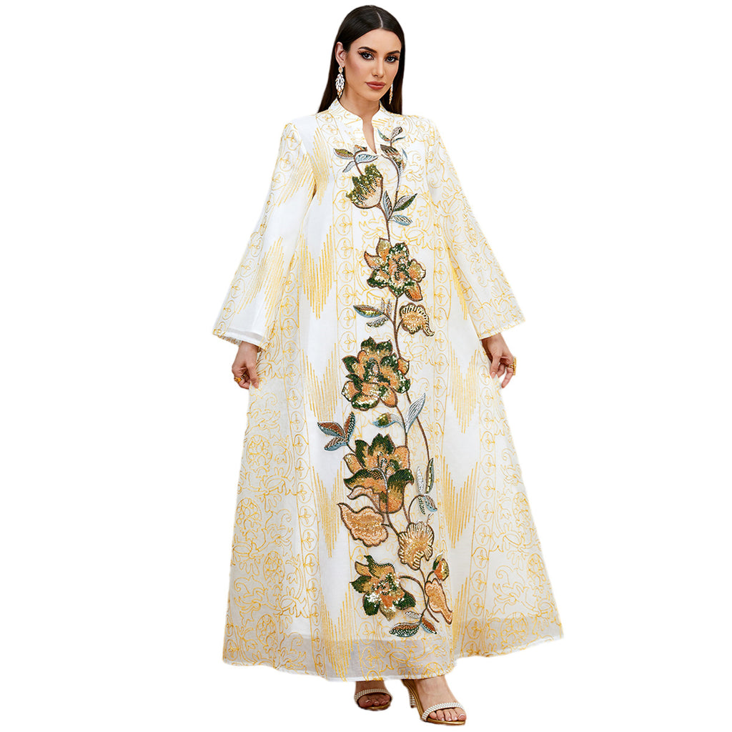 Floral Appliqué Long-Sleeve Maxi Dress
