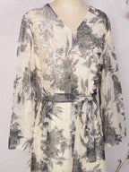 V-Neck Lace-Up Long-Sleeve Maxi Dress