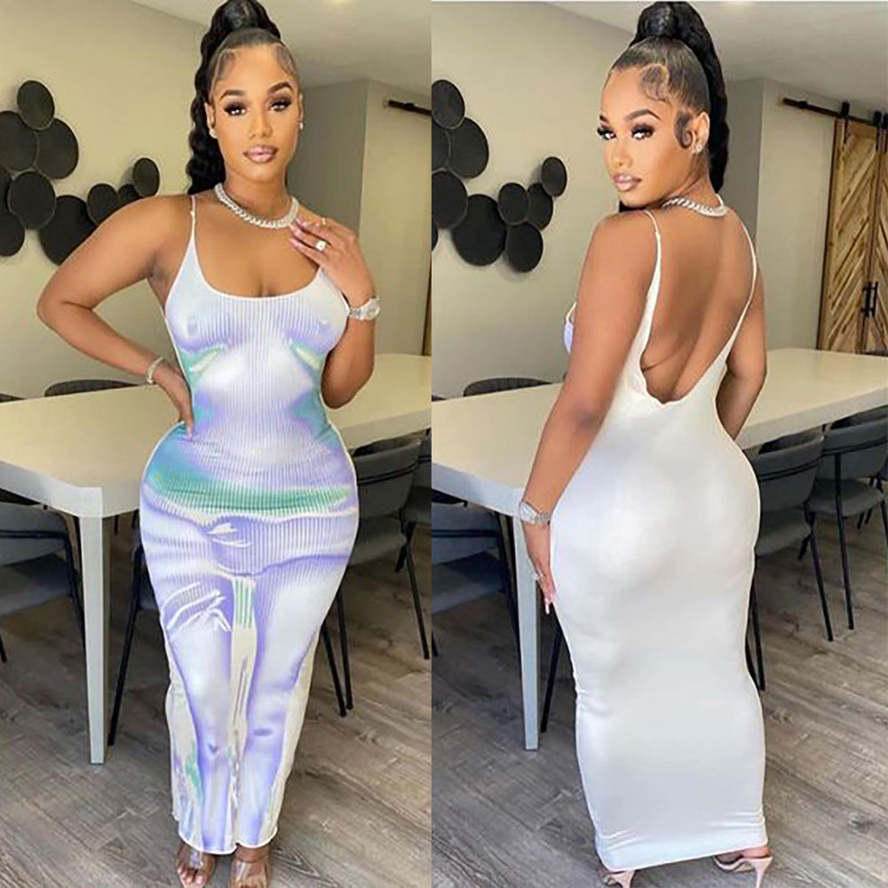 Printed Backless Maxi Dress
