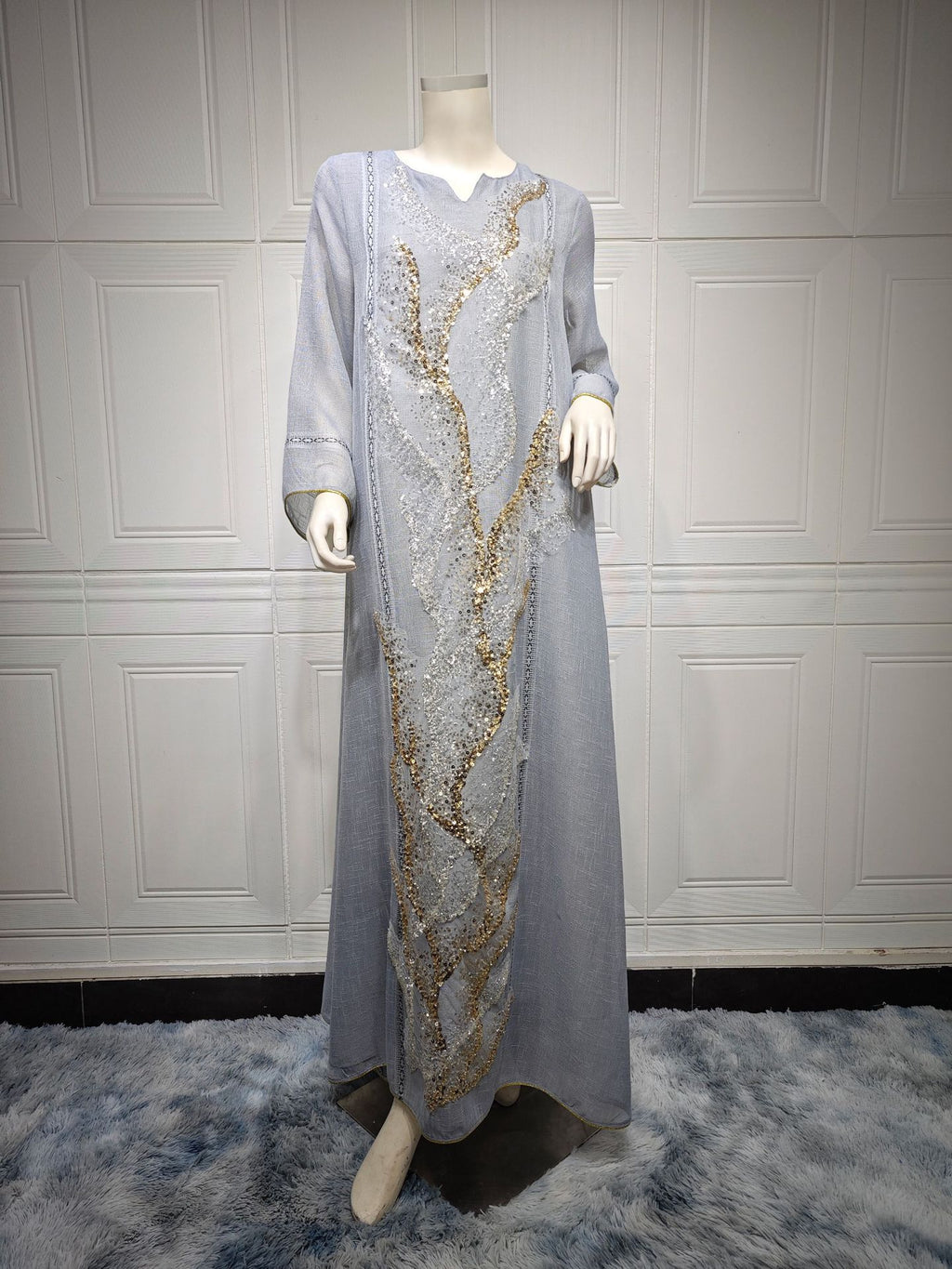 Sequin Mesh V-Neck Maxi Dress