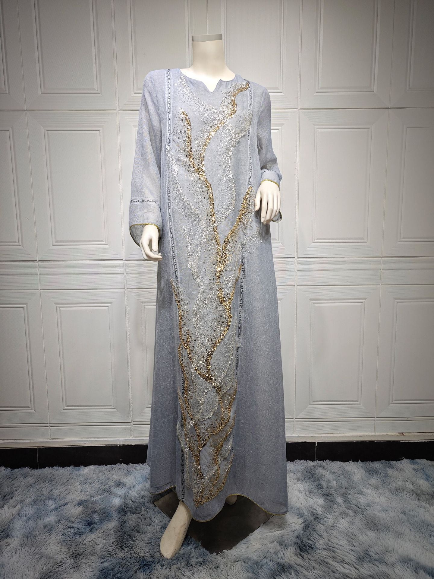 Sequin Mesh V-Neck Maxi Dress