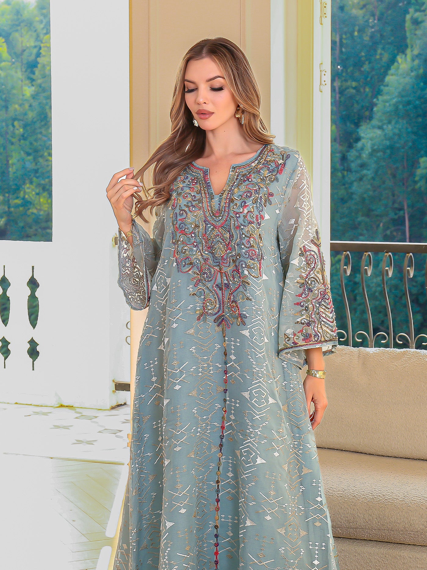 Embroidered Ethnic Robe Maxi Dress