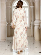 V-Neck Lace-Up Long-Sleeve Maxi Dress