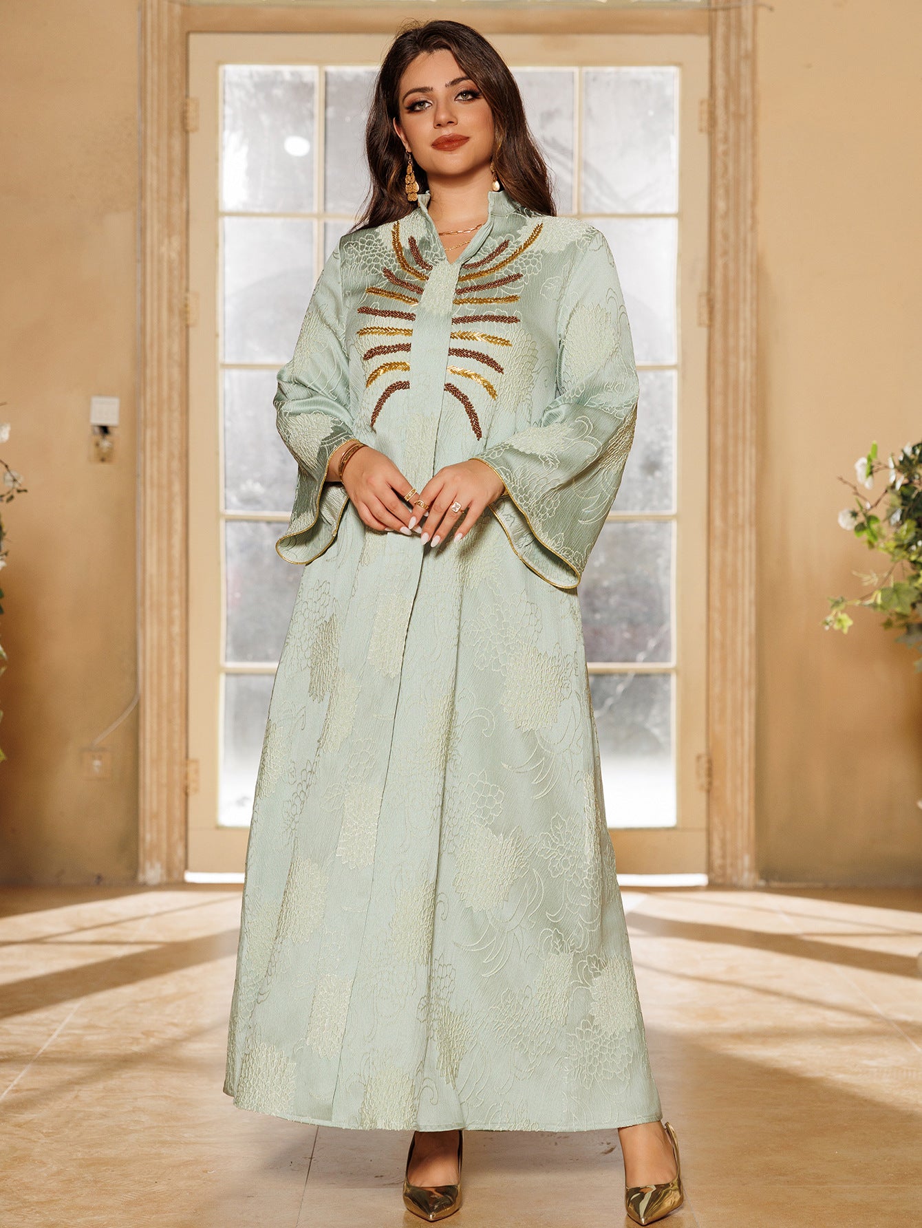 Embroidered V-Neck Maxi Dress