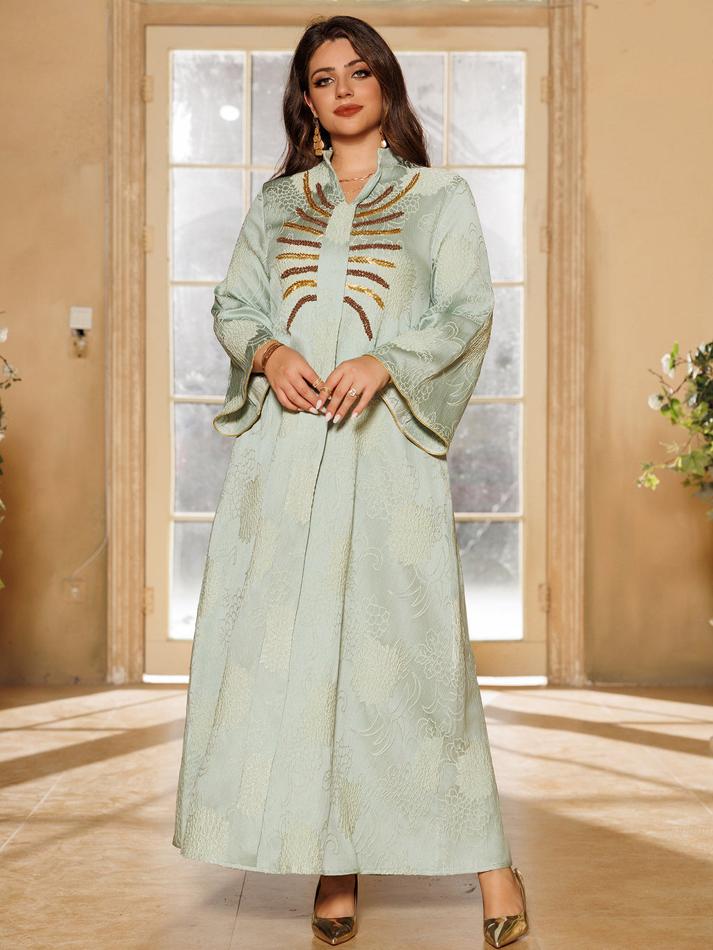 Embroidered V-Neck Maxi Dress