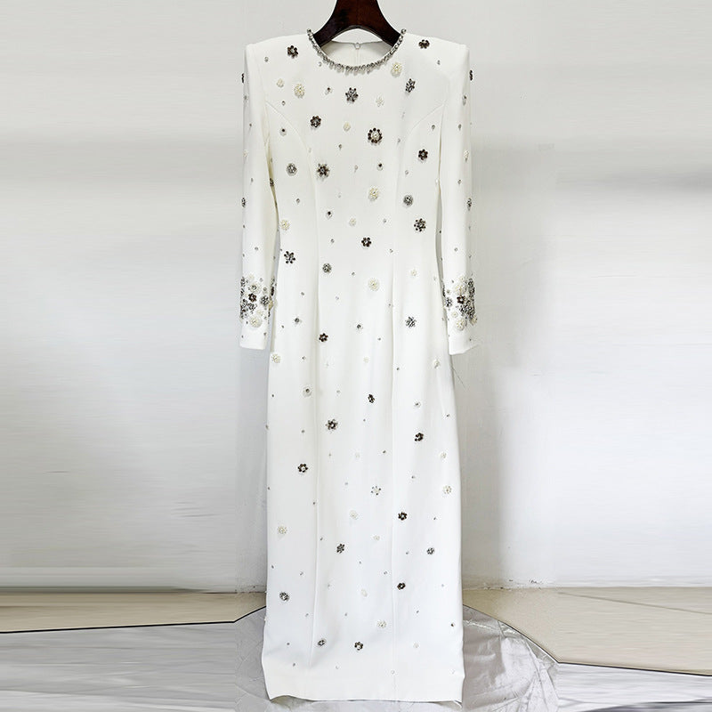 Slim-Fit Round-Neck Formal Maxi Dress for Women