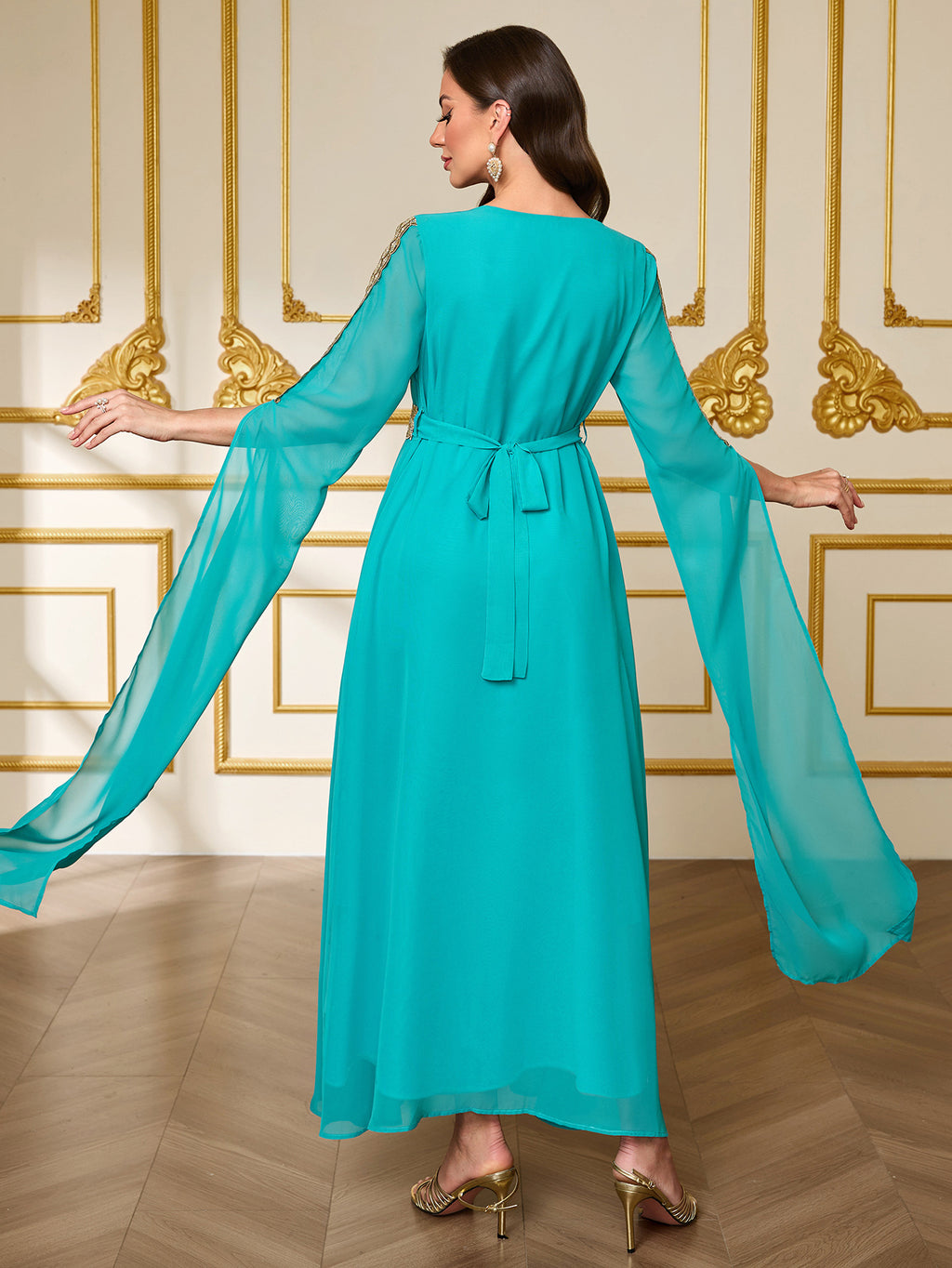 Shawl-Sleeve Robe Maxi Dress