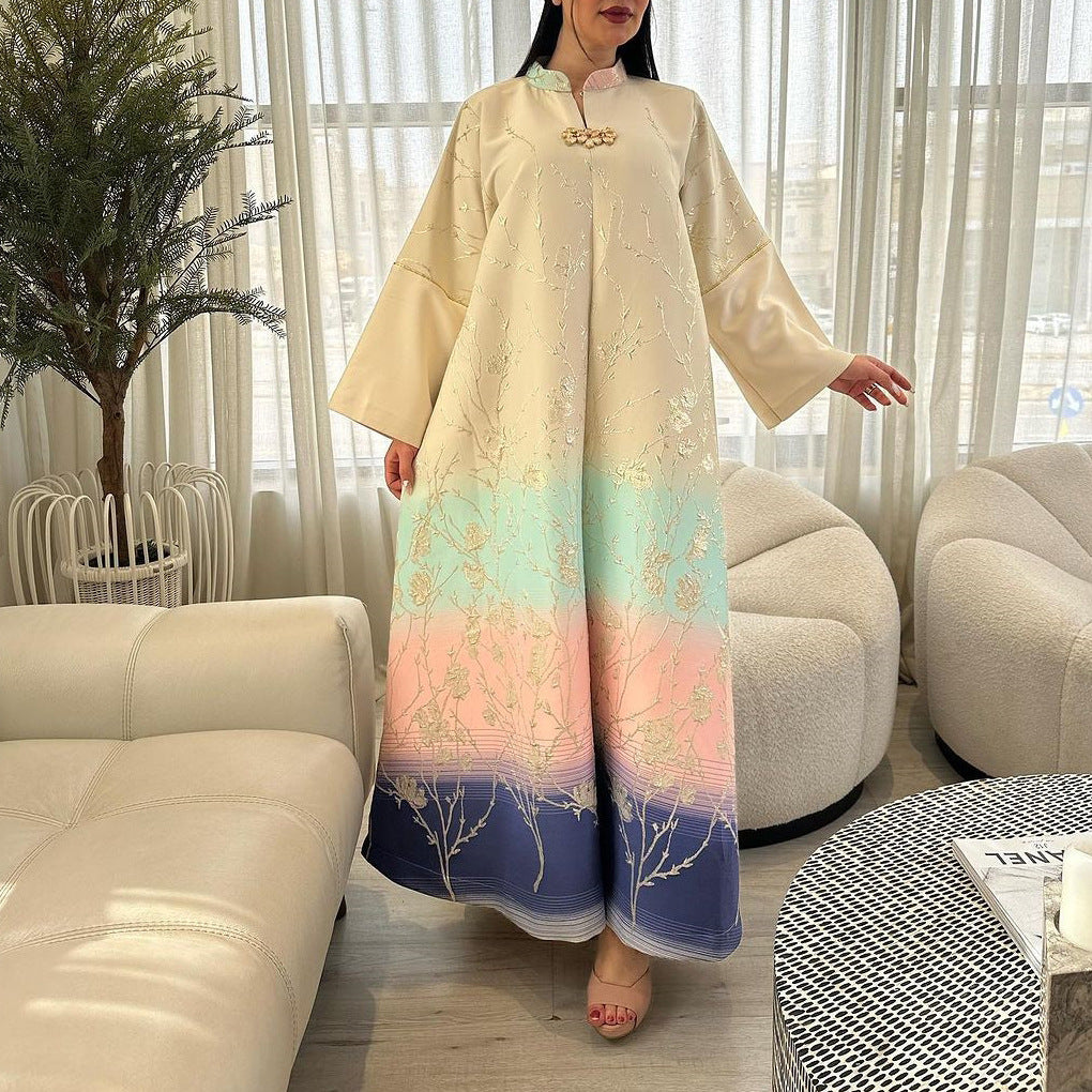 Embroidered Lace-Up Maxi Dress