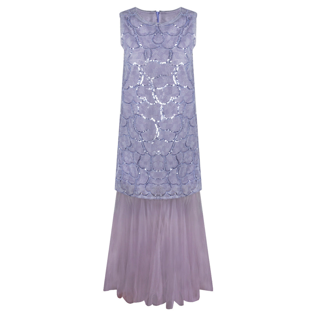 Beaded Embroidered Chiffon Maxi Dress