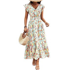 Floral Print V-Neck High-Waist A-Line Dress for Women