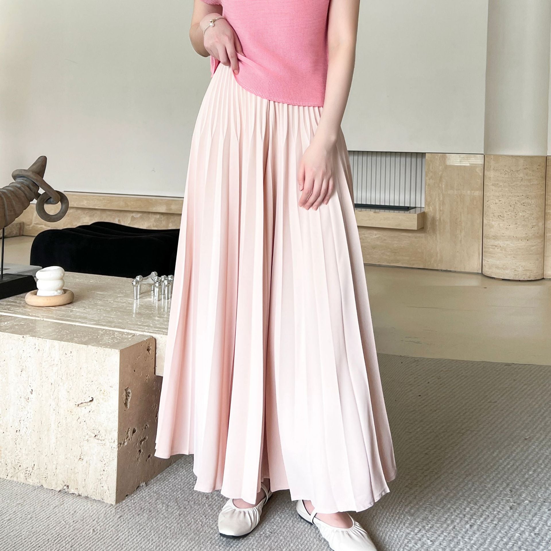 High-Drape Pleated Maxi Skirt for Women, One Size