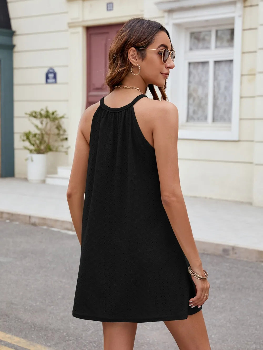 Eyelet sleeveless mini dress, feminine summer dress by Vilmere