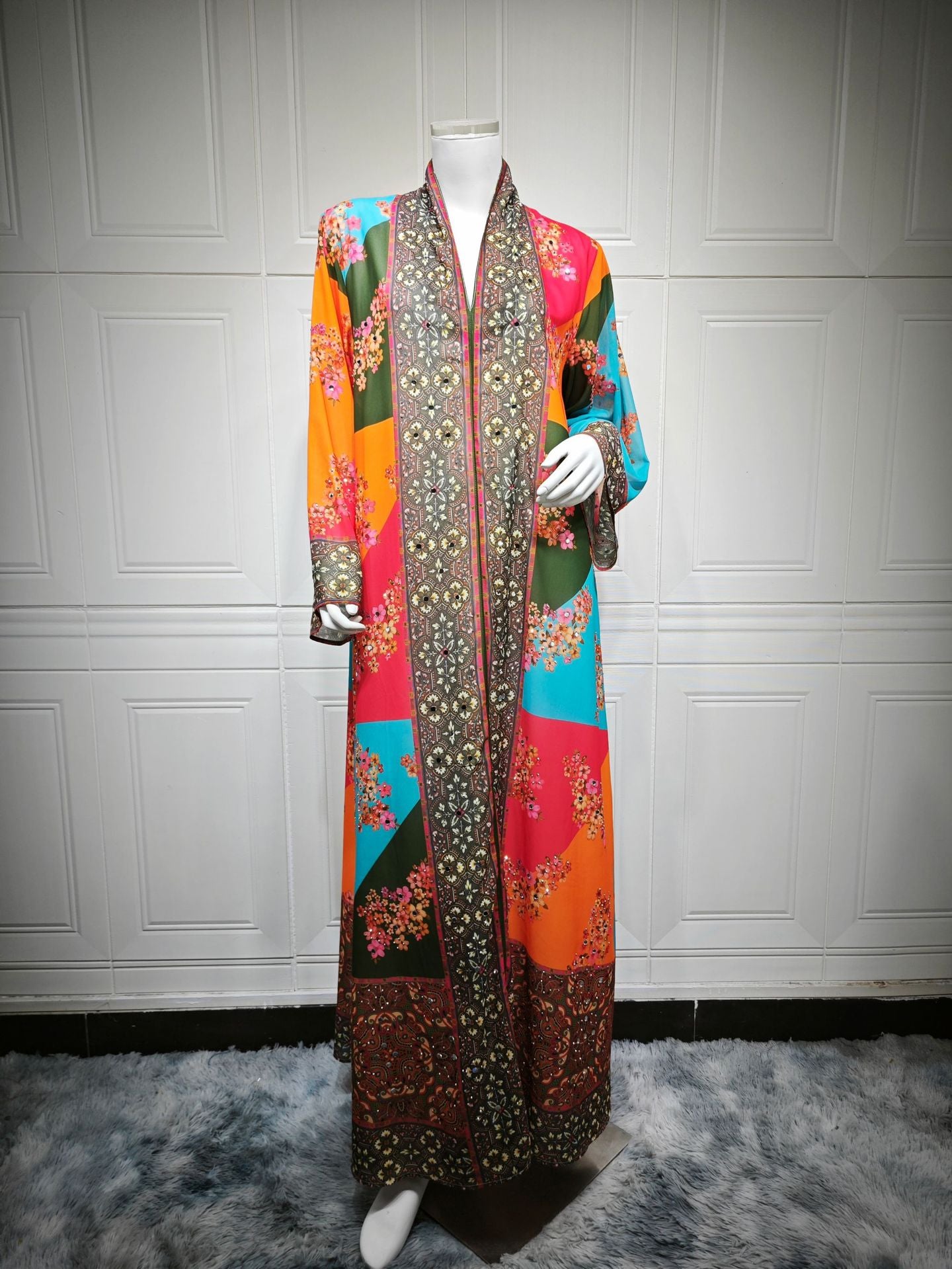 Rhinestone Printed Long-Sleeve Maxi Dress Secondary image