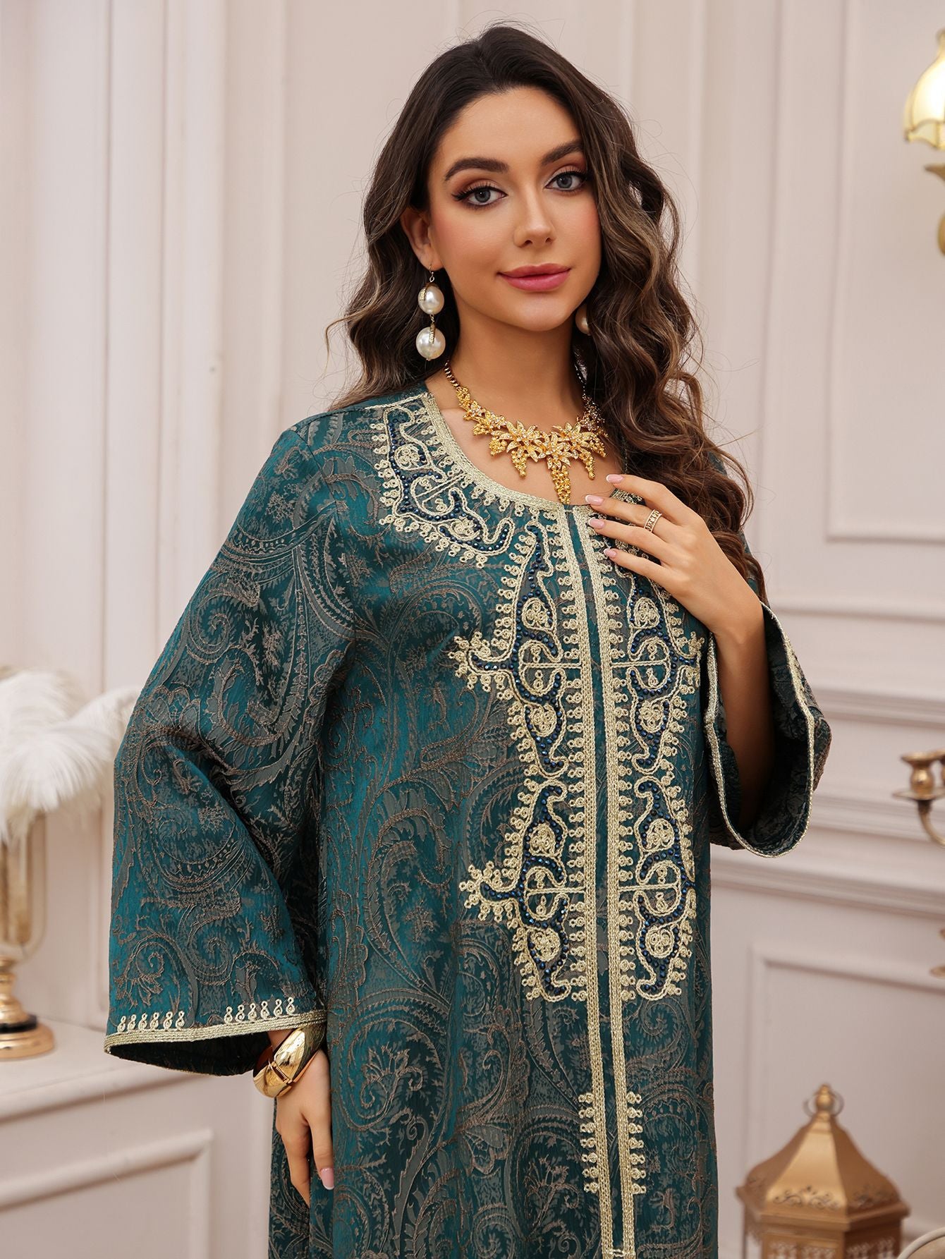 Lace-Up Kaftan Maxi Dress