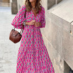 Bohemian Print Long Sleeve Flowy Maxi Dress for Women