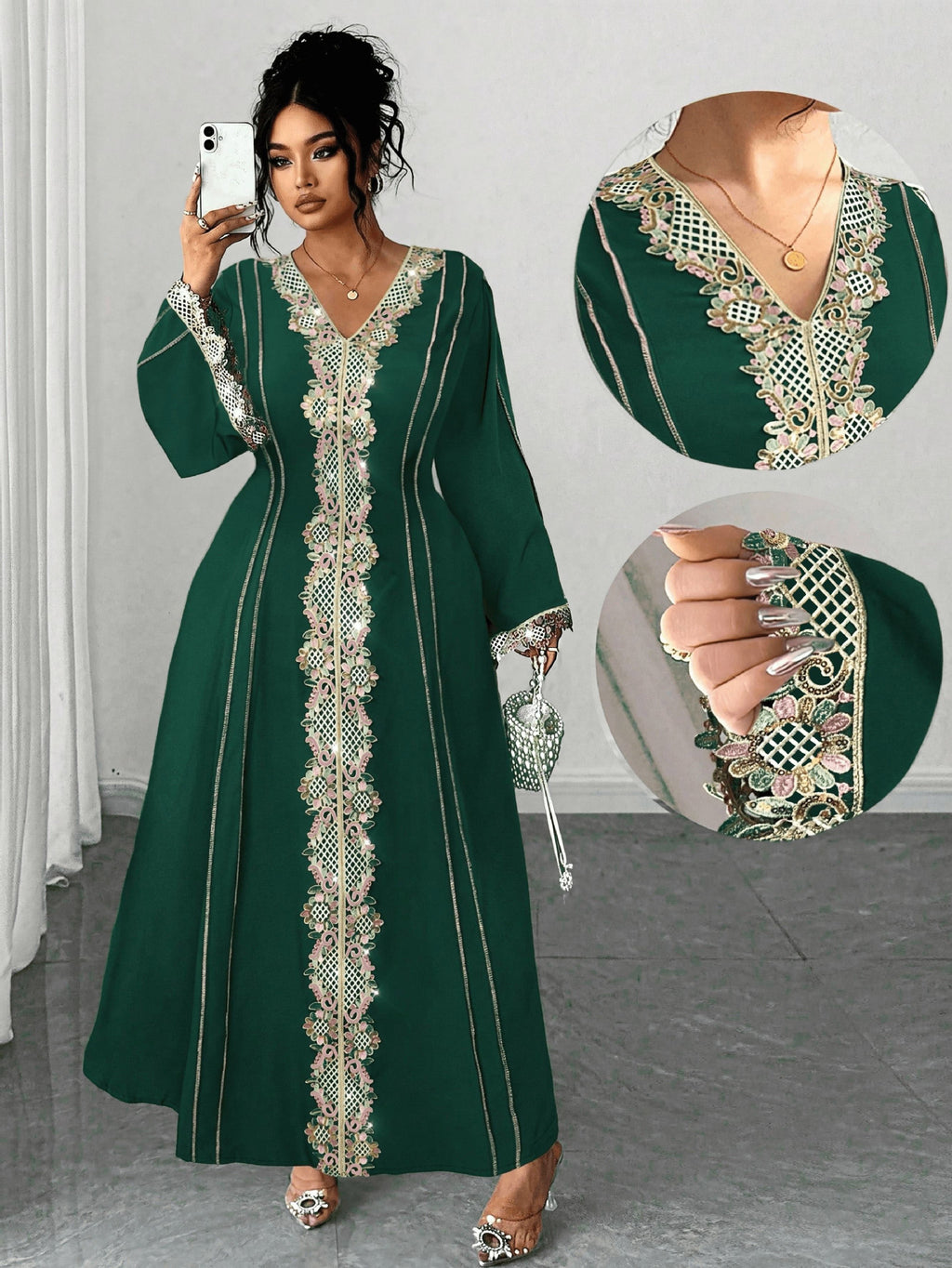 modest embroidered maxi dress for women with full length coverage