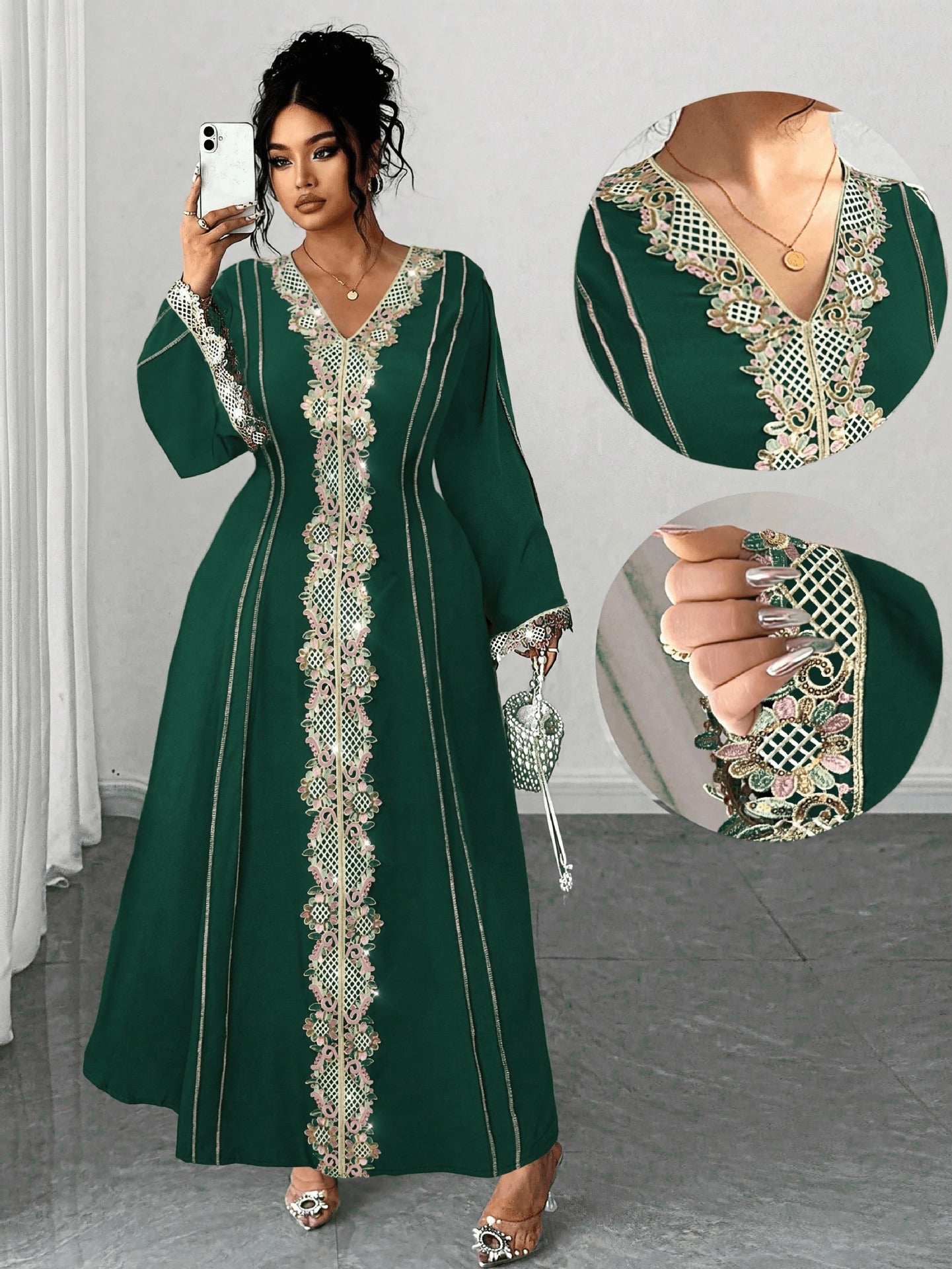 modest embroidered maxi dress for women with full length coverage