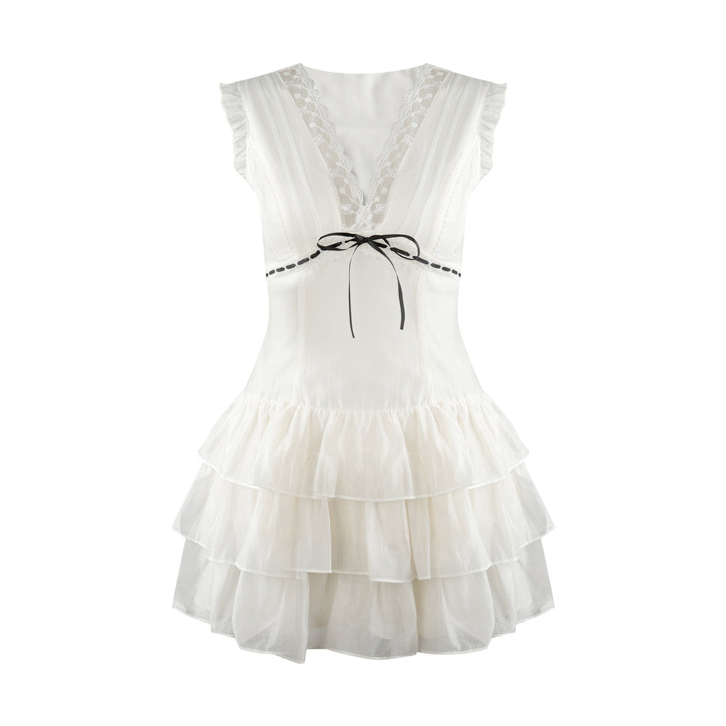 V-Neck Lace-Splice High-Waist Slim Dress for Women, Sleeveless