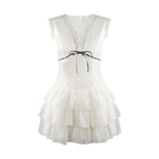 V-Neck Lace-Splice High-Waist Slim Dress for Women, Sleeveless